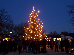 der Christbaum strahlt mit dem Vollmond um die Wetter